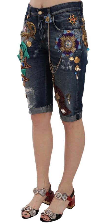 Dolce & Gabbana - Elegant Knee-Length Embellished Denim Shorts