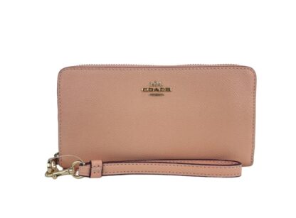 COACH - (C3441) Long Faded Blush Crossgrain Leather Zip Around Wristlet Wallet