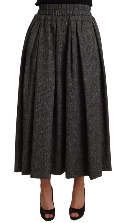 Dolce & Gabbana - Elegant A-Line Midi Wool Skirt in Gray Zigzag