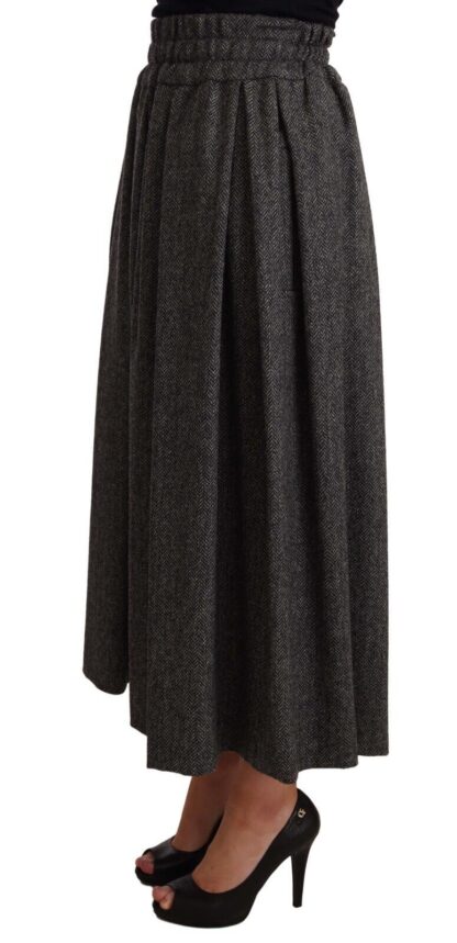 Dolce & Gabbana - Elegant A-Line Midi Wool Skirt in Gray Zigzag