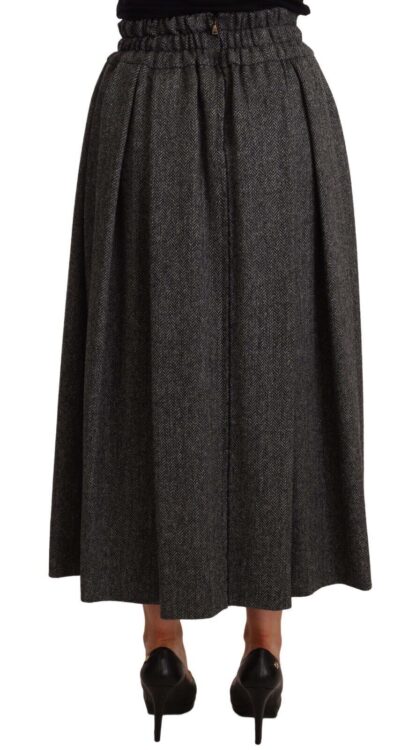 Dolce & Gabbana - Elegant A-Line Midi Wool Skirt in Gray Zigzag