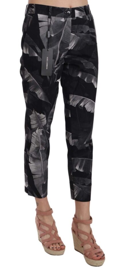 Dolce & Gabbana - Elegant Black Banana Leaf Print Capri Pants