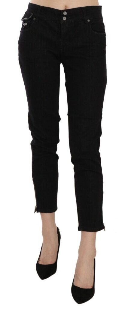 John Galliano - Chic Black Mid Waist Slim Cropped Jeans