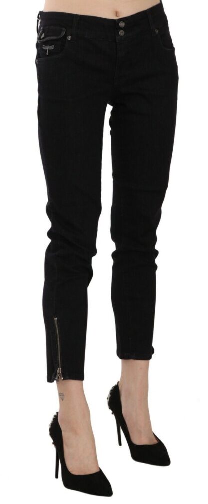 John Galliano - Chic Black Mid Waist Slim Cropped Jeans