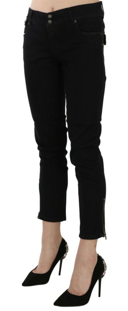 John Galliano - Chic Black Mid Waist Slim Cropped Jeans