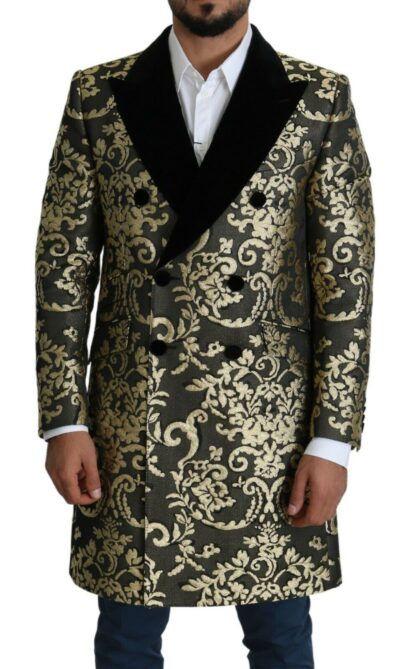 Dolce & Gabbana - Gold Black Sicilia Jacquard Double-Breasted Coat