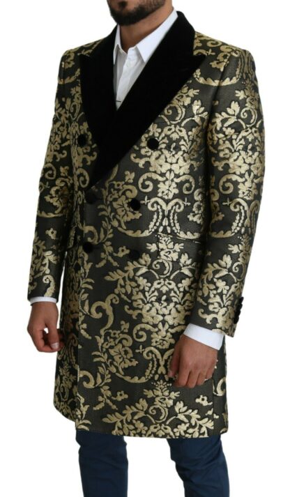 Dolce & Gabbana - Gold Black Sicilia Jacquard Double-Breasted Coat