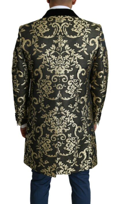 Dolce & Gabbana - Gold Black Sicilia Jacquard Double-Breasted Coat