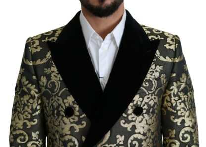 Dolce & Gabbana - Gold Black Sicilia Jacquard Double-Breasted Coat