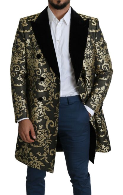 Dolce & Gabbana - Gold Black Sicilia Jacquard Double-Breasted Coat