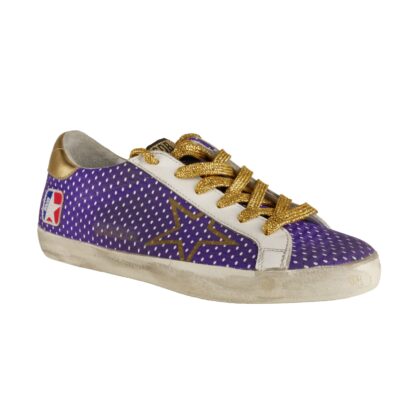 Golden Goose - Purple Mesh Glitter Sneakers with Golden Accents