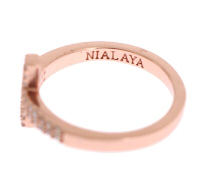 Nialaya - Elegant Pink Crystal Encrusted Silver Ring