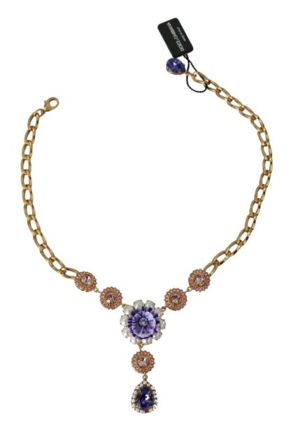 Dolce & Gabbana - Elegant Gold Crystal Floral Charm Necklace