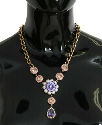 Dolce & Gabbana - Elegant Gold Crystal Floral Charm Necklace