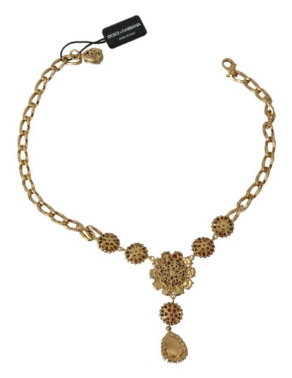 Dolce & Gabbana - Elegant Gold Crystal Floral Charm Necklace