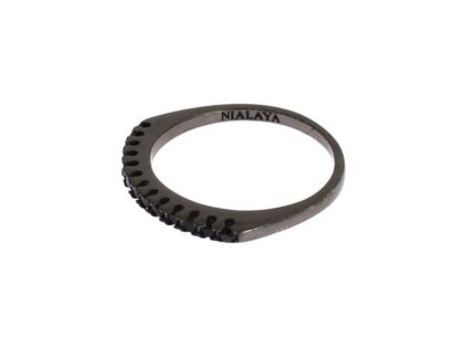 Nialaya - Elegant Black Crystal Sterling Silver Ring