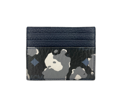 MCM - Portuna Mini Black Floral Camo Visetos Leather Money Clip Card Case Wallet Black