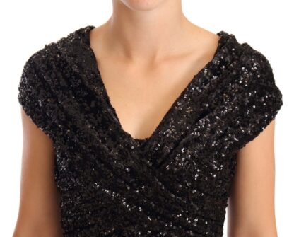 Dolce & Gabbana - Elegant Black Sequined Open Shoulder Gown