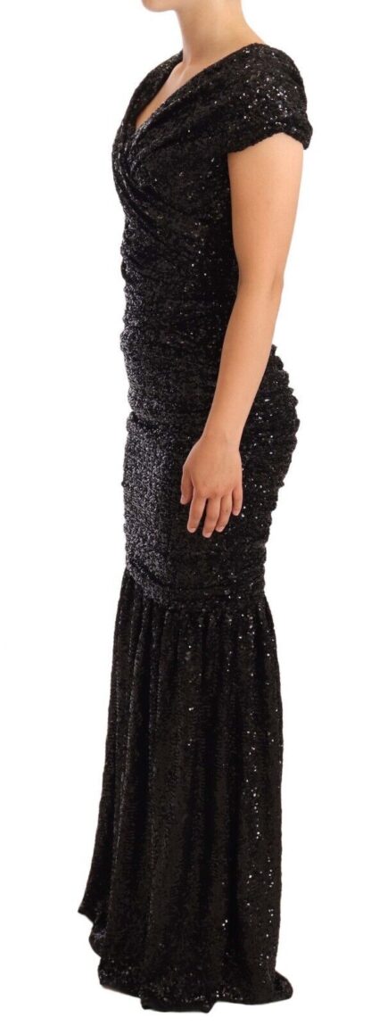 Dolce & Gabbana - Elegant Black Sequined Open Shoulder Gown