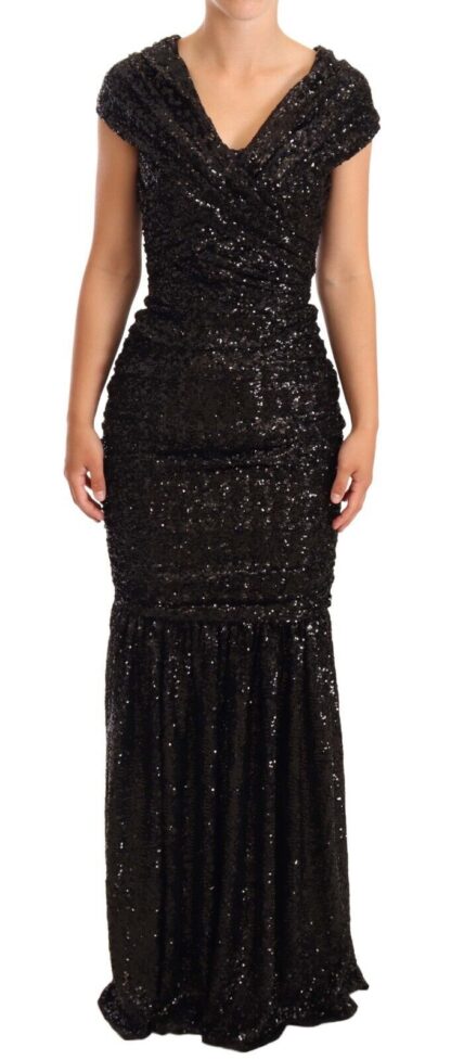 Dolce & Gabbana - Elegant Black Sequined Open Shoulder Gown