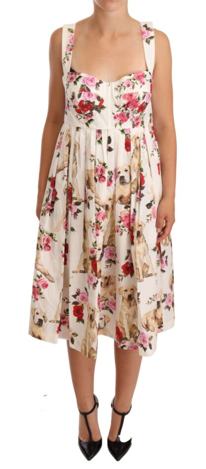 Dolce & Gabbana - Elegant White Floral Midi Pleated Dress