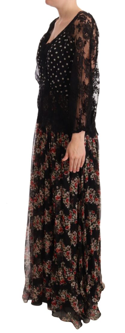 Dolce & Gabbana - Elegant Lace Floral Maxi Dress with Polka Dots