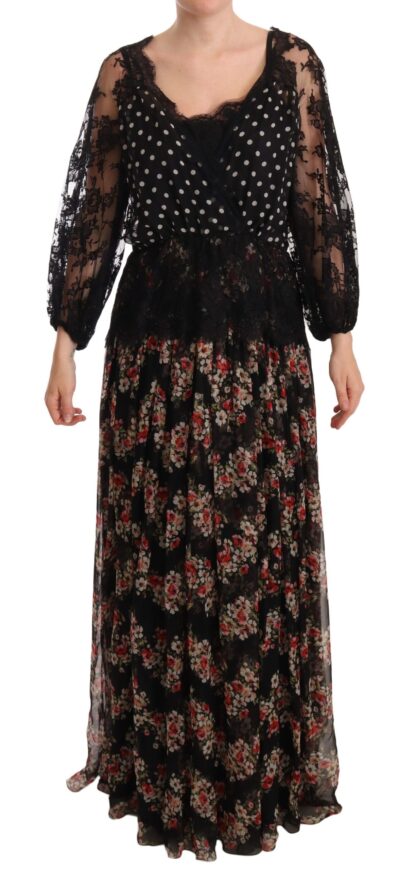 Dolce & Gabbana - Elegant Lace Floral Maxi Dress with Polka Dots