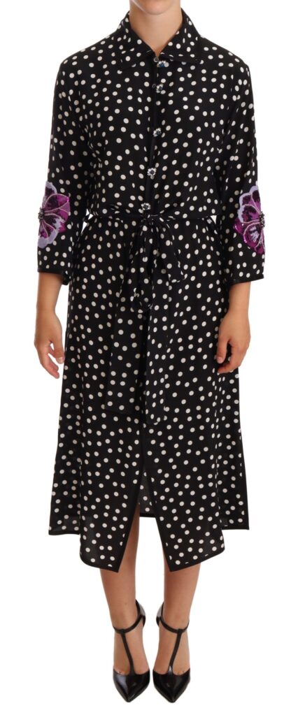 Dolce & Gabbana - Elegant Silk Polka Dot Sequin Midi Dress