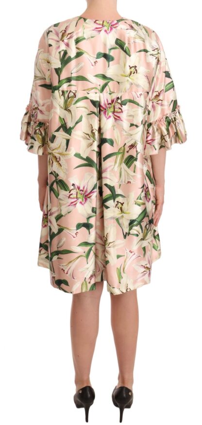 Dolce & Gabbana - Elegant Floral Ruffled Silk Long Coat