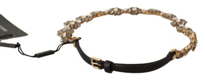 Dolce & Gabbana - Elegant Crystal Daisy Chain Leather Belt