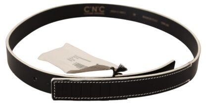 Costume National - Chic Black Leather Fashion Belt with White Accents