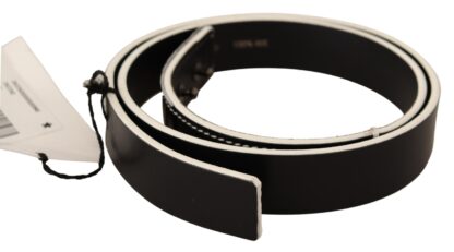 Costume National - Chic Black Leather Fashion Belt with White Accents