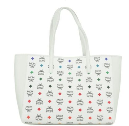 MCM - Portuna Medium White Logo Visetos Tumbled Leather Multifunction Tote Handbag