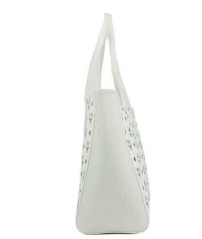 MCM - Portuna Medium White Logo Visetos Tumbled Leather Multifunction Tote Handbag