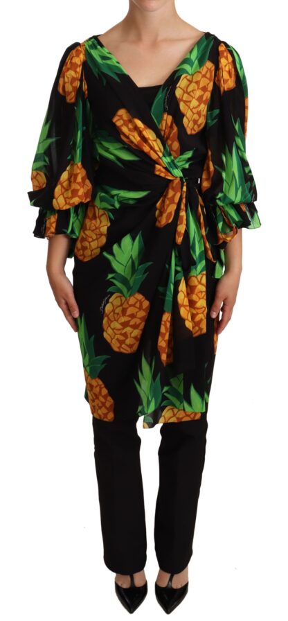 Dolce & Gabbana - Vibrant Pineapple Draped Wrap Dress