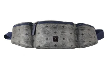 MCM - Large Visetos Phantom Grey Triple Pocket Sling Belt Bag