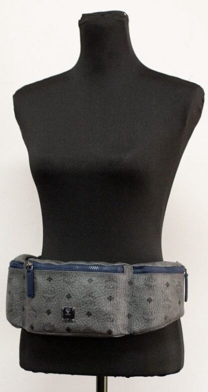 MCM - Large Visetos Phantom Grey Triple Pocket Sling Belt Bag