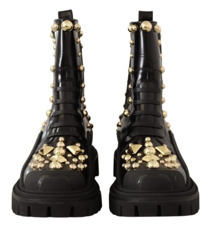 Dolce & Gabbana - Studded Leather Combat Boots with Embroidery