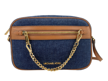 Michael Kors - Jet Set Large East West Indigo Denim Zip Chain Crossbody Bag Purse