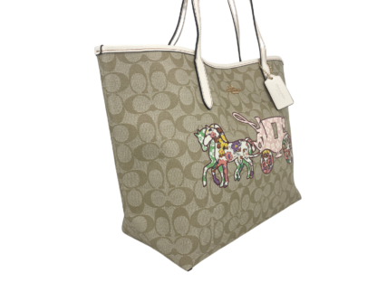 COACH - (CA607) Large Khaki Horse Carriage Graphic Signature City Tote Handbag