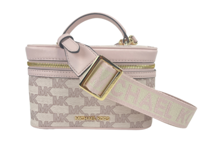 Michael Kors - Jet Set Medium Powder Blush Jacquard Canvas Zip Trunk Crossbody Bag