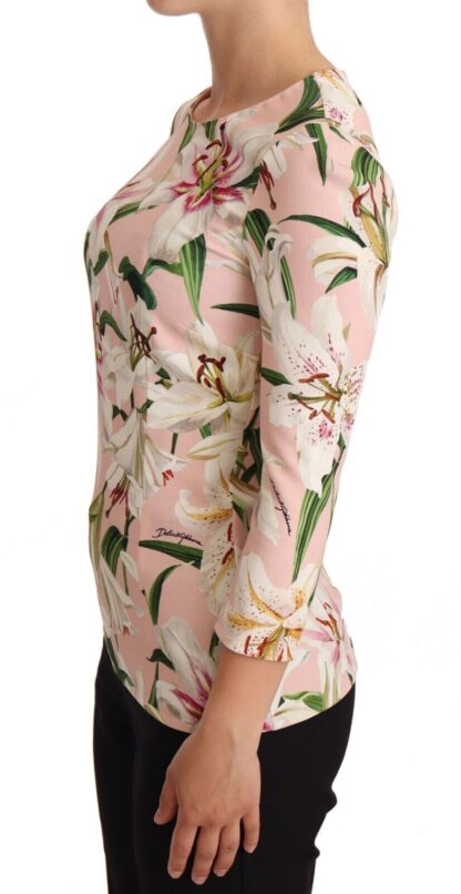 Dolce & Gabbana - Pastel Pink Lily Print Fitted Blouse