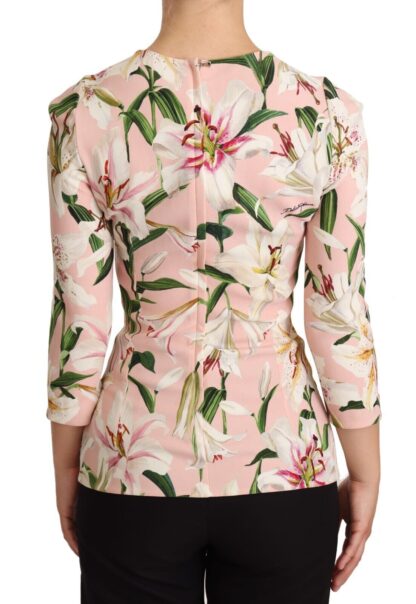 Dolce & Gabbana - Pastel Pink Lily Print Fitted Blouse