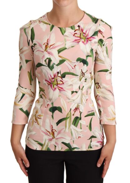 Dolce & Gabbana - Pastel Pink Lily Print Fitted Blouse