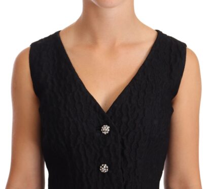 Dolce & Gabbana - Elegant Black Sheath Mini Dress with Crystal Buttons