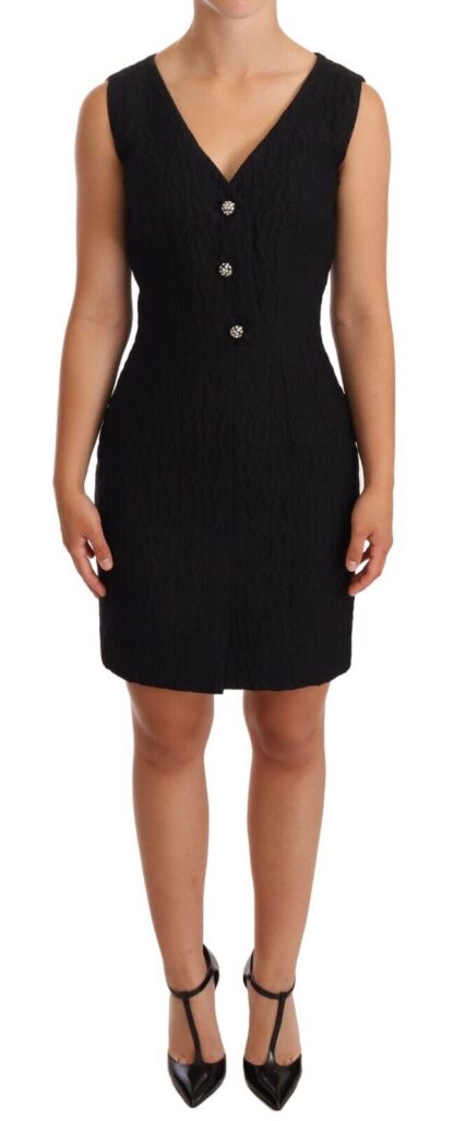 Dolce & Gabbana - Elegant Black Sheath Mini Dress with Crystal Buttons