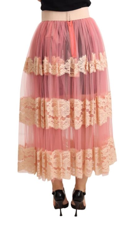 Dolce & Gabbana - Elegant Pink High Waist Lace Midi Skirt