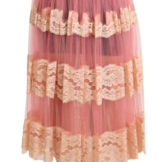 Dolce & Gabbana - Elegant Pink Lily Print Midi Skirt