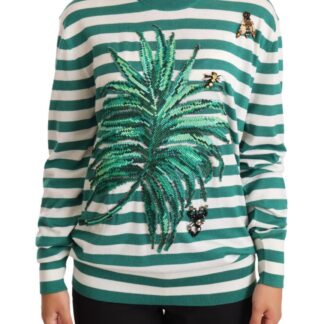 Dolce & Gabbana - Elegant Maroon and Green Striped Crewneck Sweater