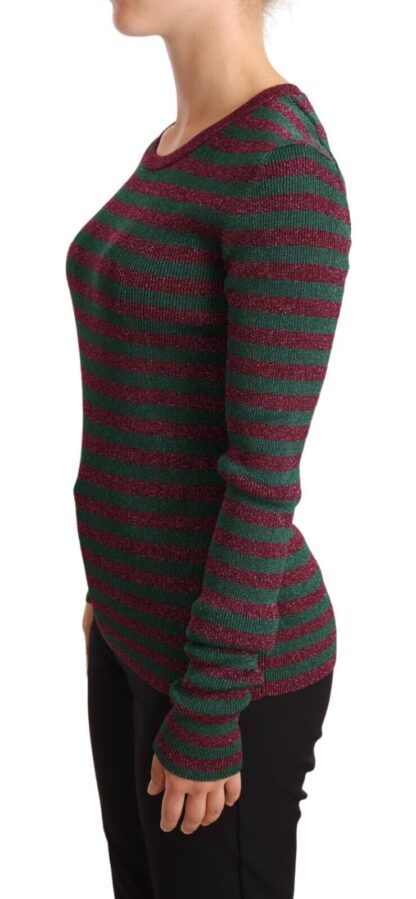 Dolce & Gabbana - Elegant Maroon and Green Striped Crewneck Sweater